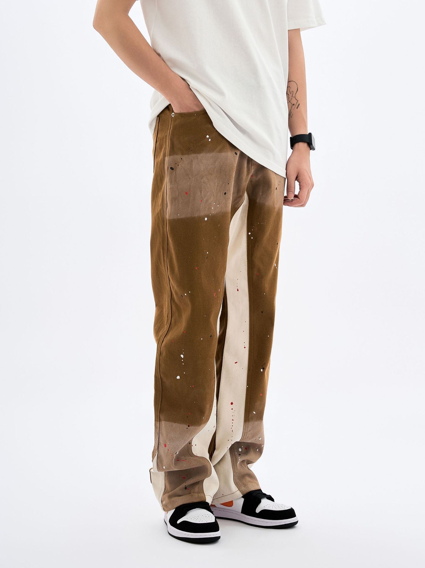 Wash Water Splicing Straight Cowboy Pants