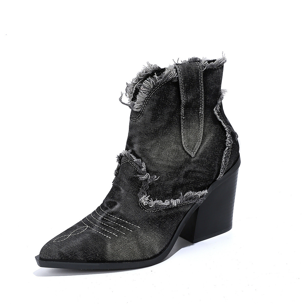 Ladies Trendy Pointed-toe Western Cowboy Boot Comfortable Ankle Boots