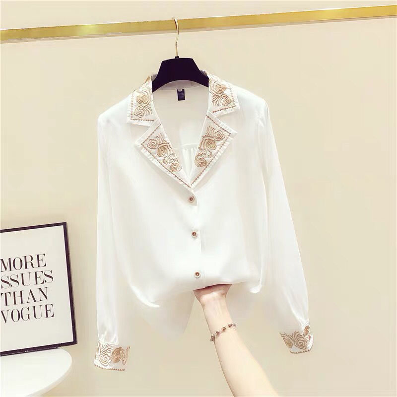 Ladies Western Embroidery Chiffon Long-sleeved Shirt