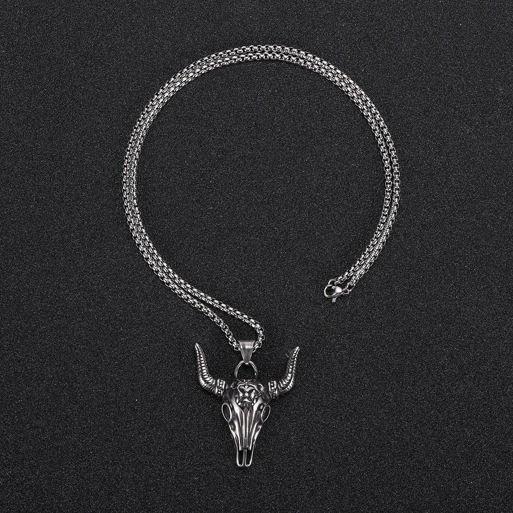 Retro Bull Head Titanium Steel Pendant Horn Necklace