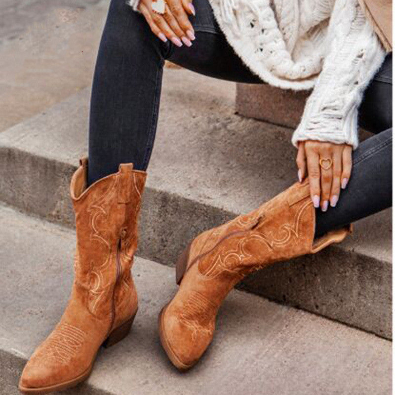 Ladies Pointed boots suede denim boots